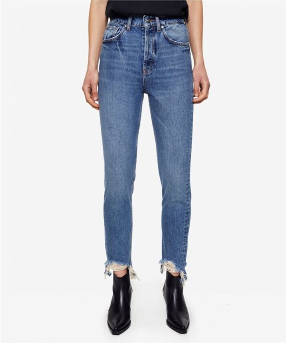 Anine Bing Sonya Distressed Straight Leg Jeans Medium Wash Women's Size 25